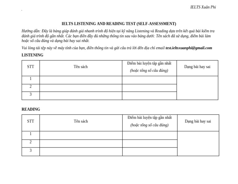 Ielts Listening and Reading Test (Self-Assessment) | PDF