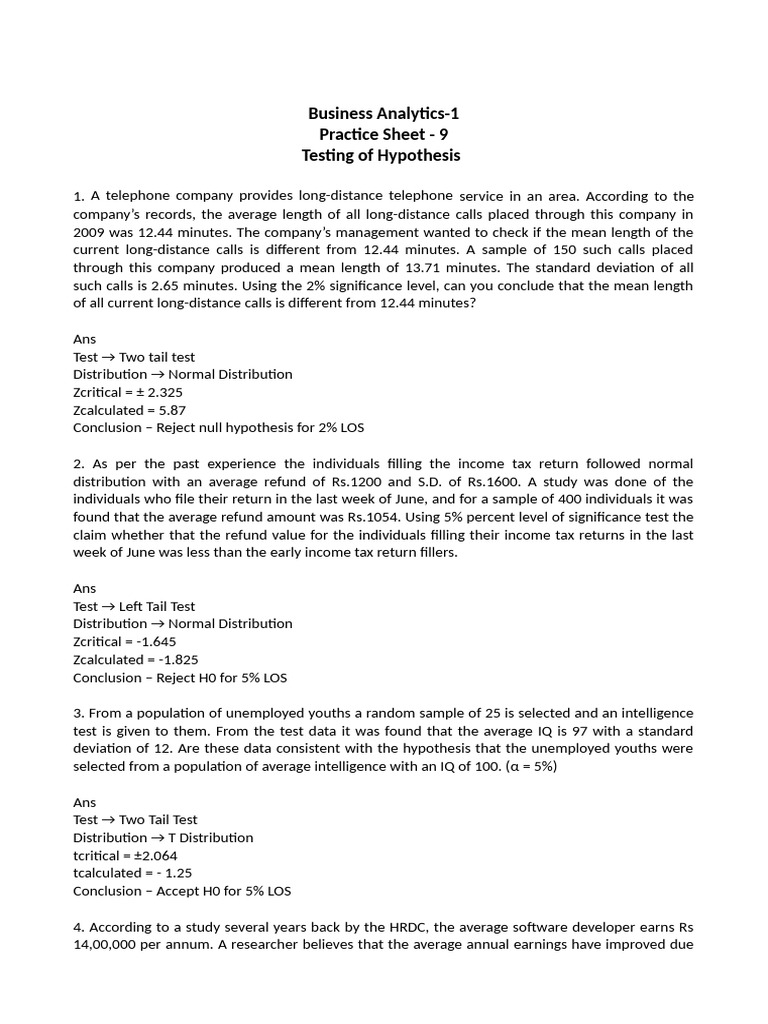Hypothesis Testing Practice Problems | PDF | Statistical Significance ...