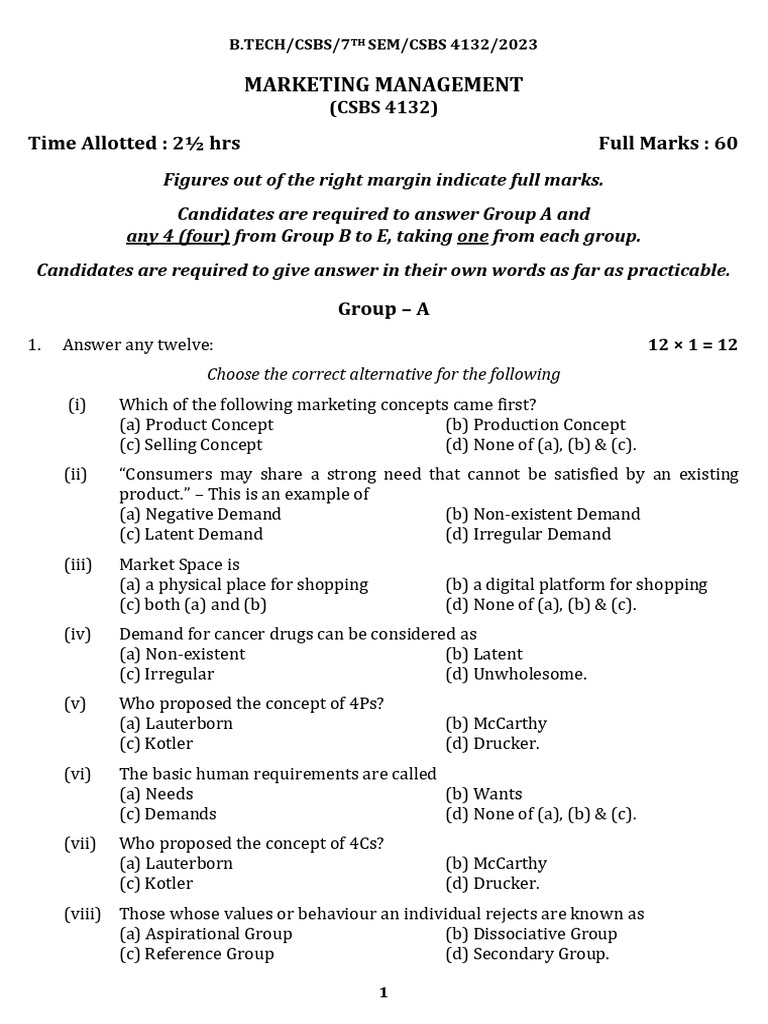 Marketing Management Exam Guide 2023 | PDF | Marketing | Behavior