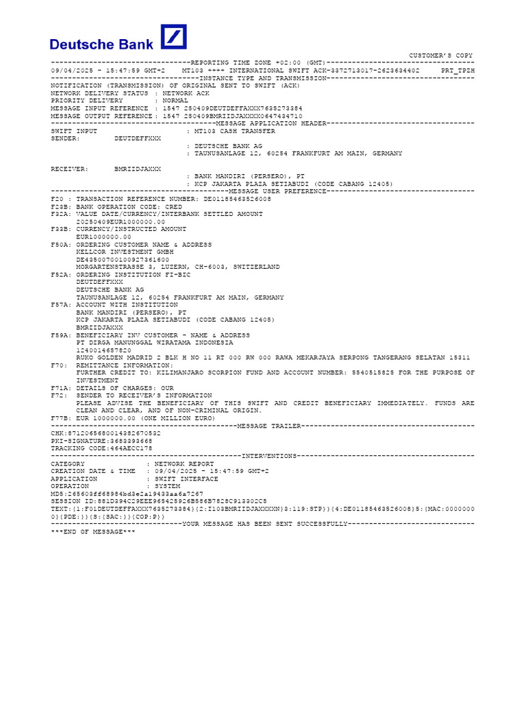 MT103/MT202 SWIFT Transfer Report | PDF | Banking | Banking Technology