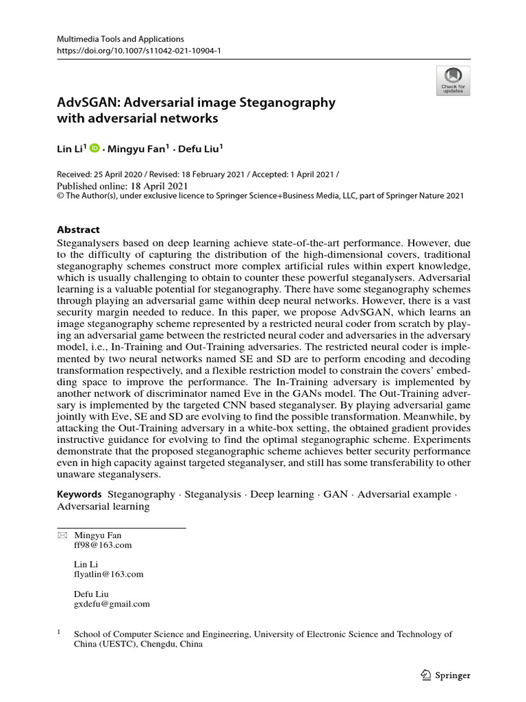 AdvSGAN: Enhanced Image Steganography | PDF | Deep Learning | Machine ...