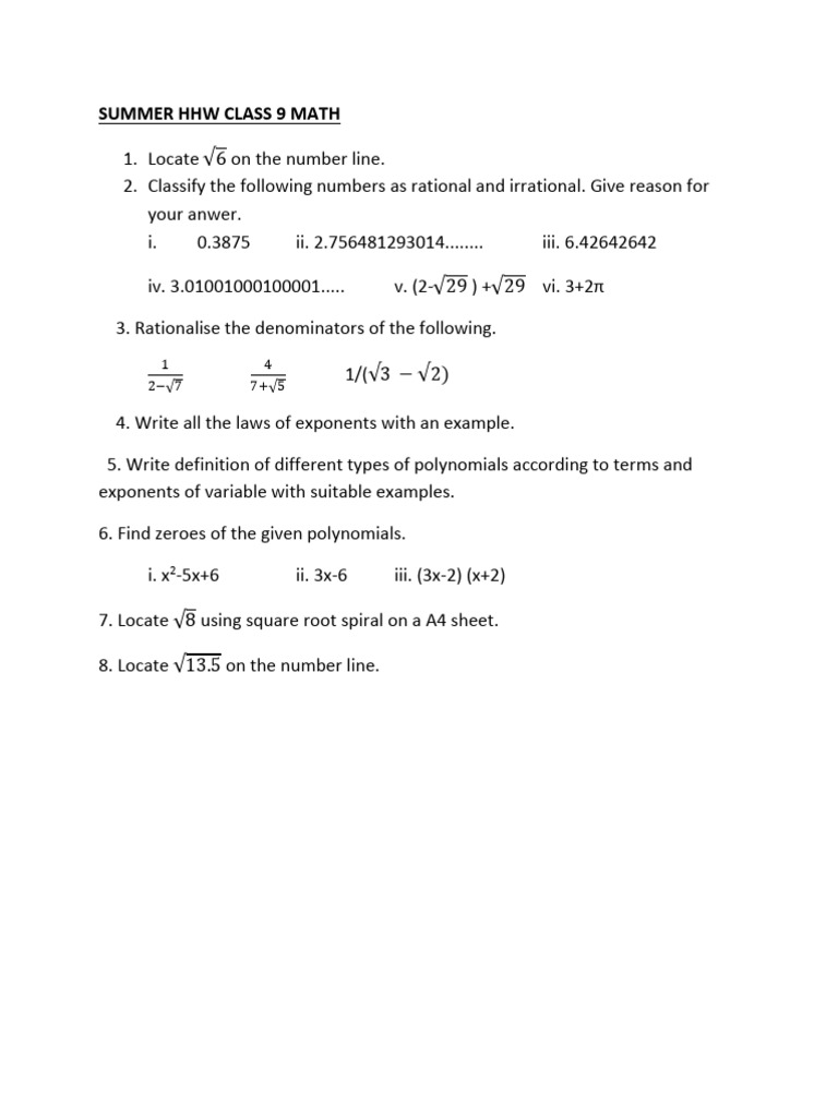 Class 9 Math: Rational Numbers & Polynomials | PDF
