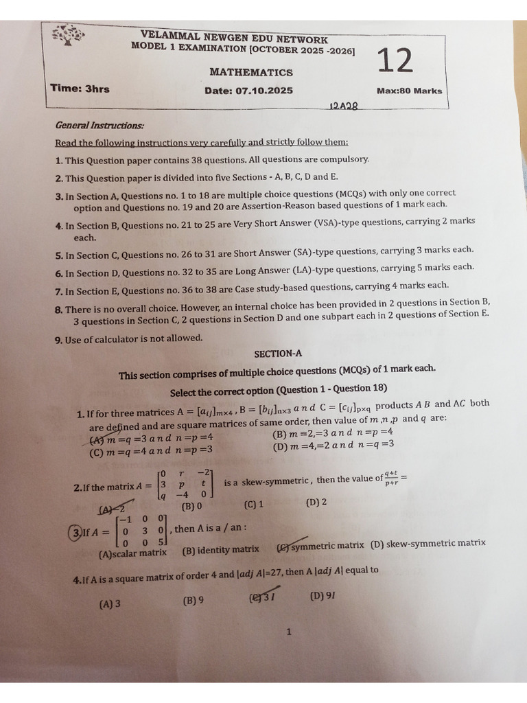 Maths Model 1 QP | PDF