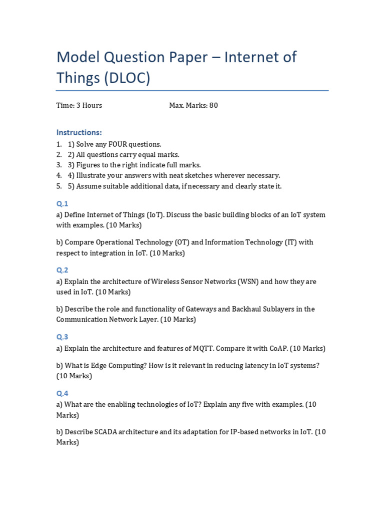 IoT Applications Model Question Paper | PDF