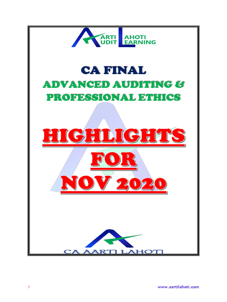 CA Final Auditing & Ethics Highlights 2020 | PDF | Audit | Financial Audit