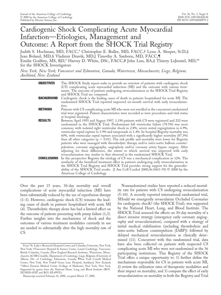 Cardiogenic Shock in Acute Myocardial Infarction | PDF | Percutaneous ...