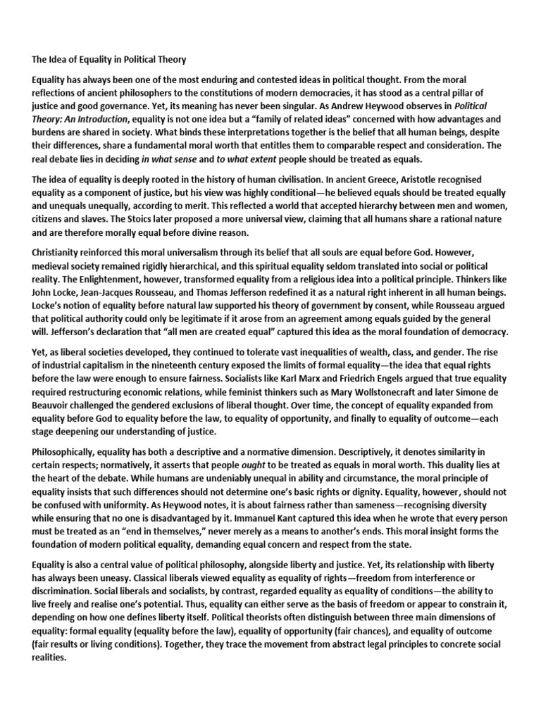 Understanding Equality in Political Theory | PDF | Equal Opportunity ...