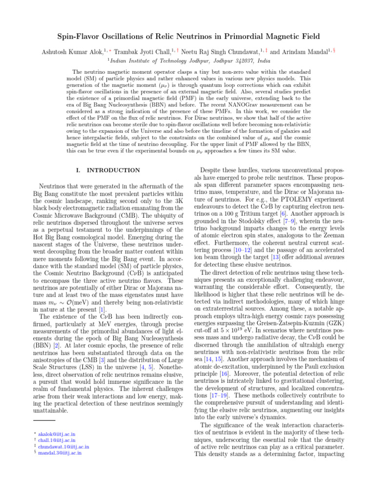 Spin-Flavor Oscillations of Neutrinos | PDF | Neutrino | Cosmic ...