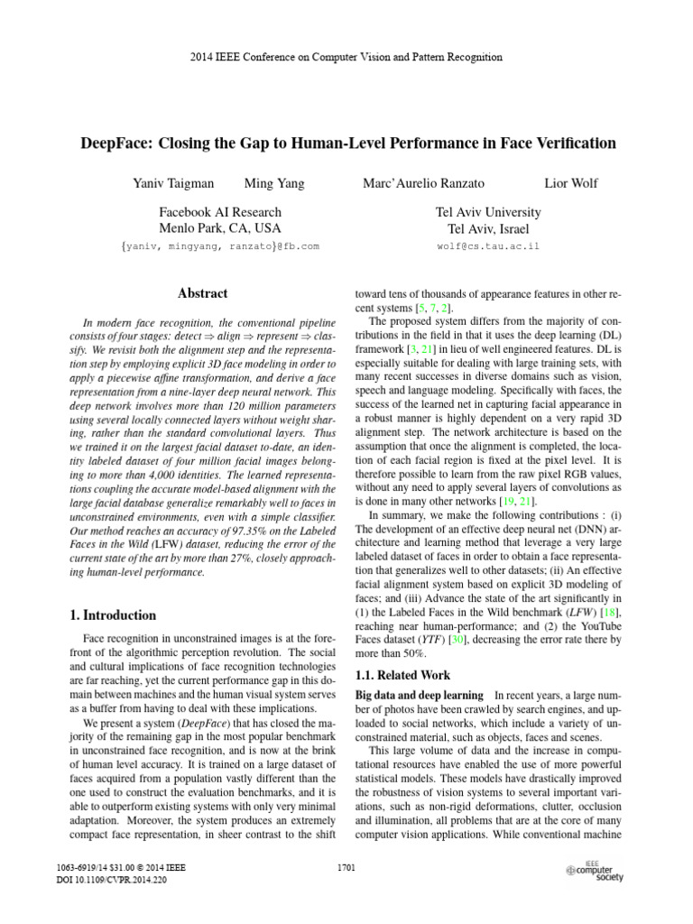DeepFace Closing The Gap To Human-Level Performance in Face ...