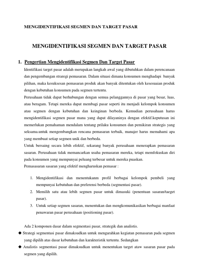 Mengidentifikasi Segmen Dan Target Pasar