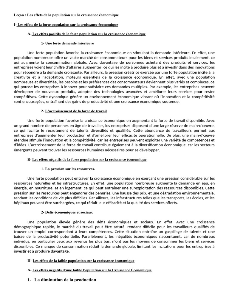 Impact de la population sur l'économie | PDF | Croissance économique ...