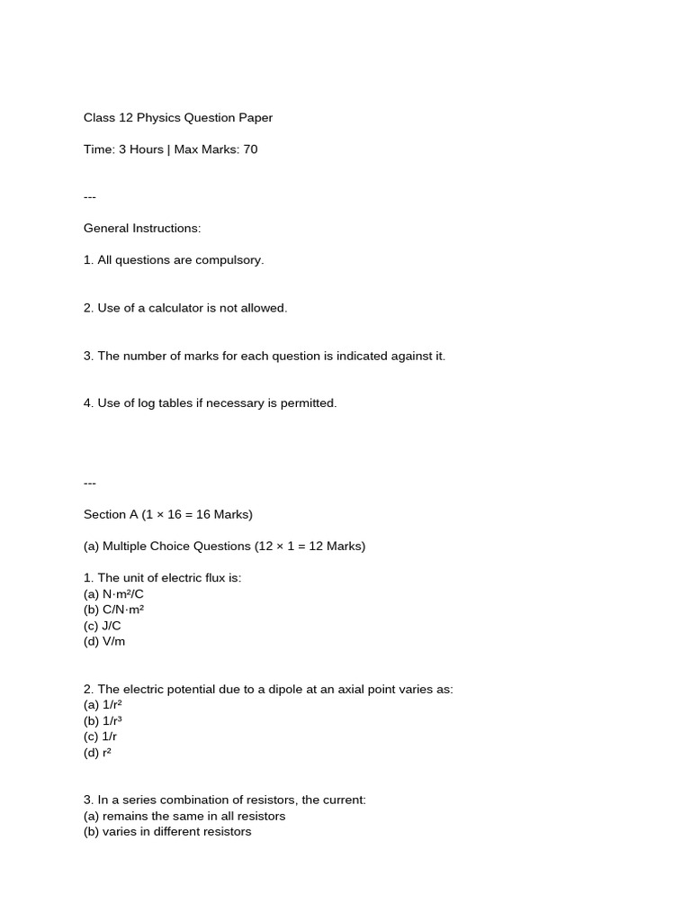 Class 12 Physics Exam Question Paper | PDF | Magnetic Field | Inductor