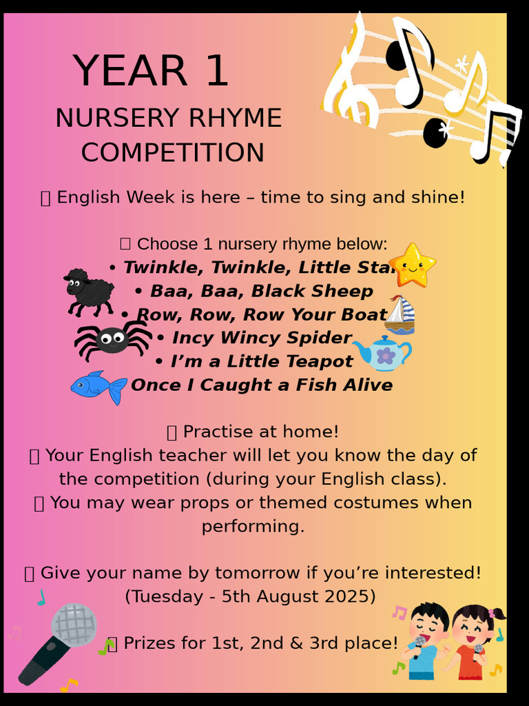 Year 1 Nursery Rhyme Competition | PDF