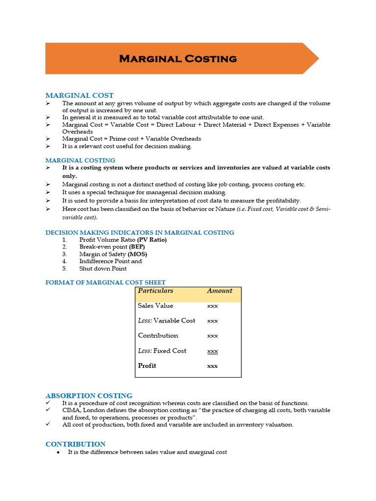 Understanding Marginal Costing Concepts | PDF | Business Economics ...