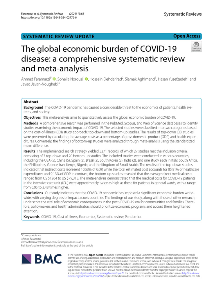 The Global Economic Burden of COVID 19 | PDF | Systematic Review ...