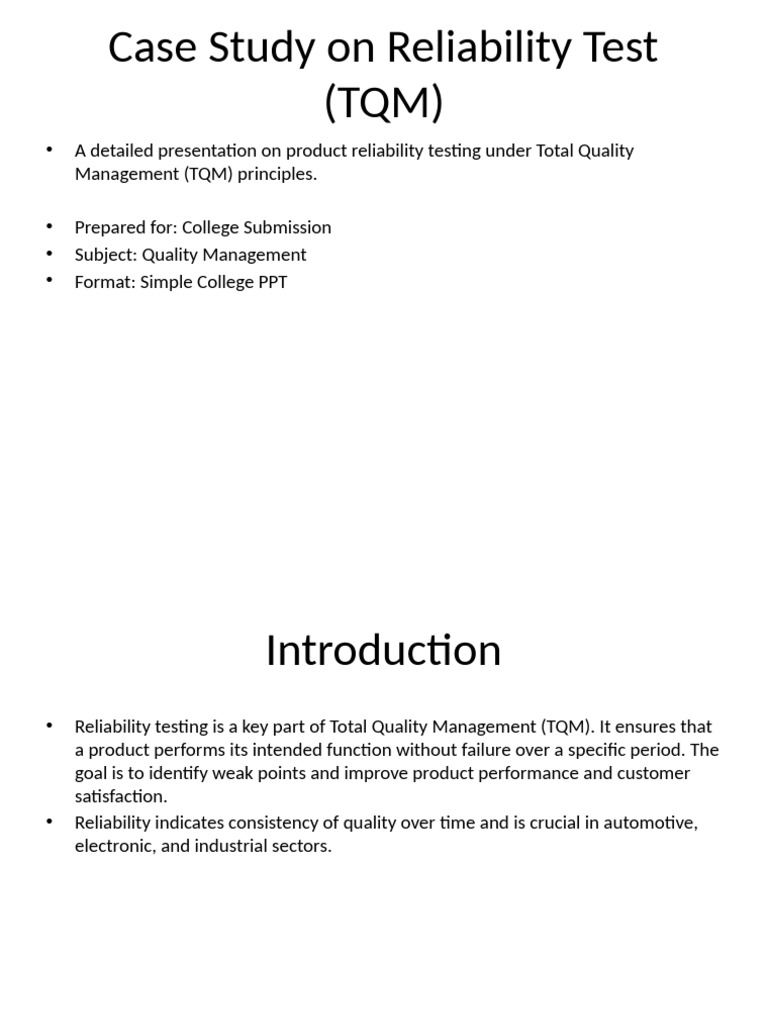 Case Study On Reliability Test TQM | PDF | Reliability Engineering ...