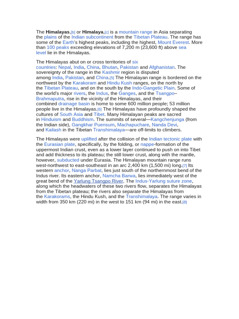 Overview of the Himalayan Mountain Range | PDF
