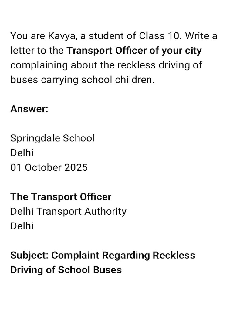 Letter - Transport Officer | PDF