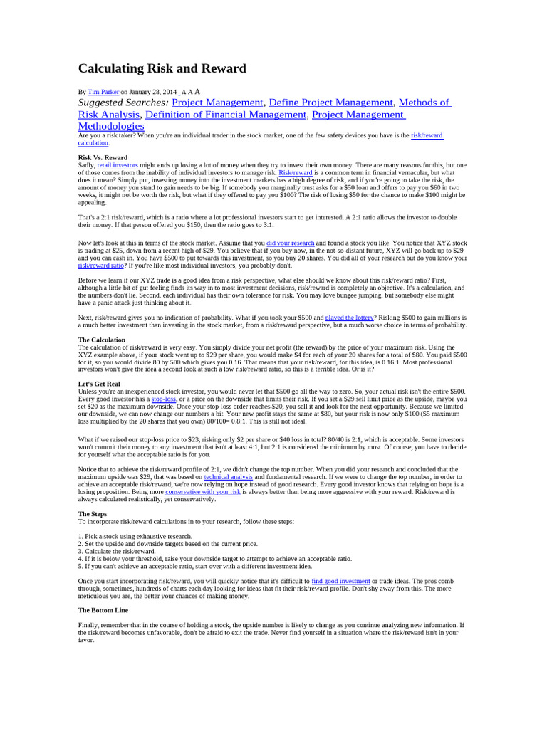 Calculating Risk and Reward | PDF | Investing | Risk