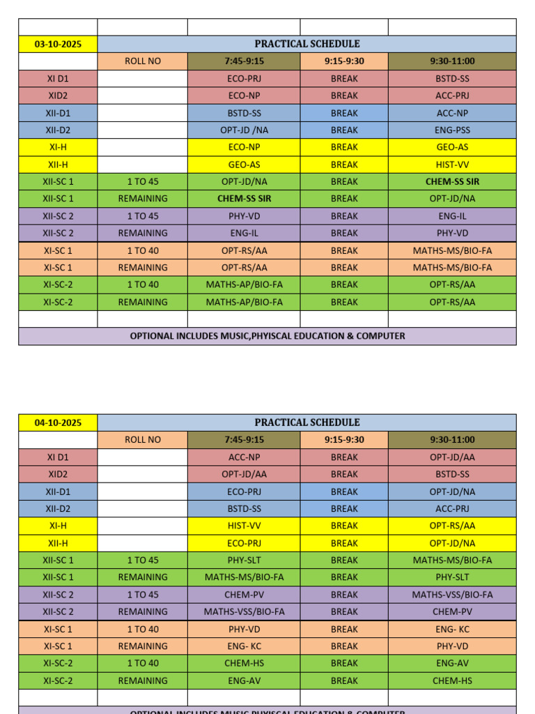 2025 Practical Exam Schedule | PDF