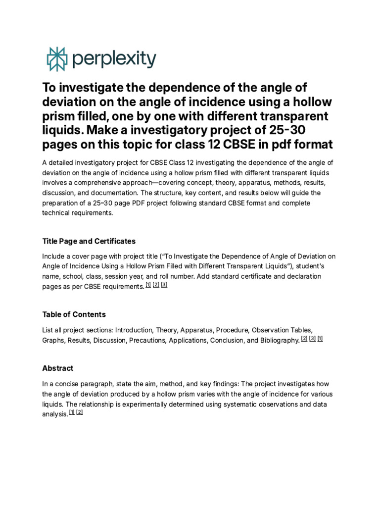 Angle of Deviation and Incidence Study | PDF | Refractive Index ...