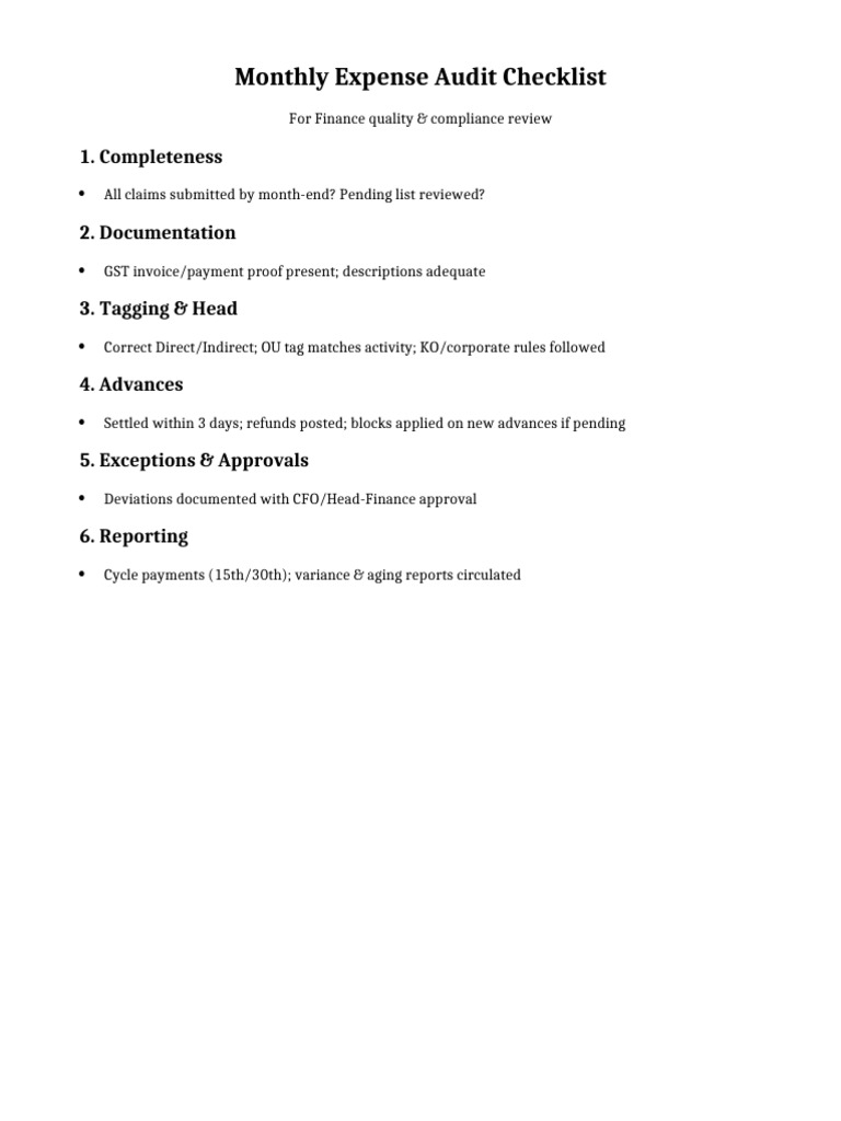 05 Monthly Expense Audit Checklist | PDF