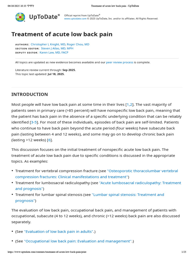 Acute Low Back Pain Treatment Guide | PDF | Low Back Pain | Back Pain