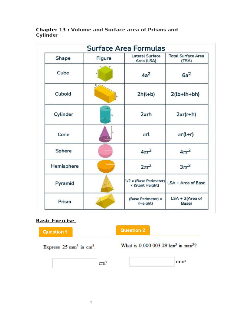 Volume & Surface Area of Prisms & Cylinders | PDF