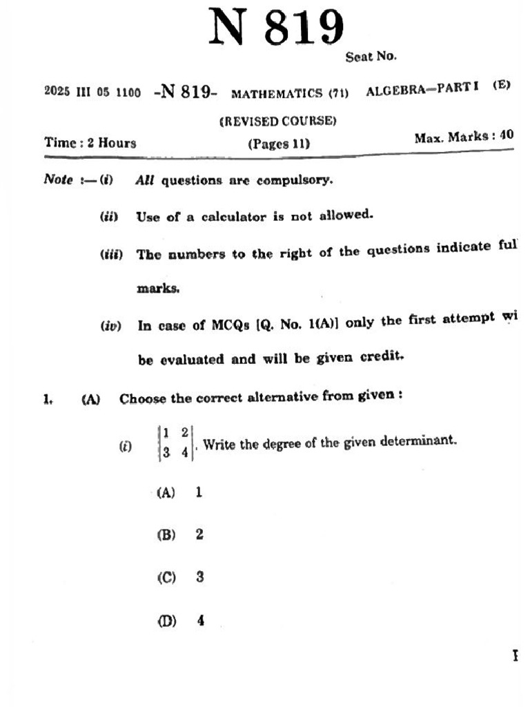 Algebra 2025-Combined | PDF