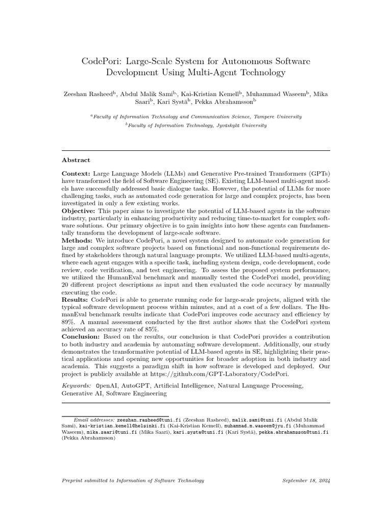 Rasheed …等 - 2024 - CodePori Large-Scale System for Autonomous Software ...