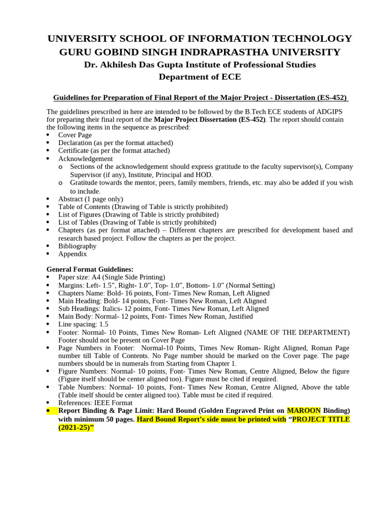 Revised ES-452 Major Project - Dissertation Report Format | PDF ...