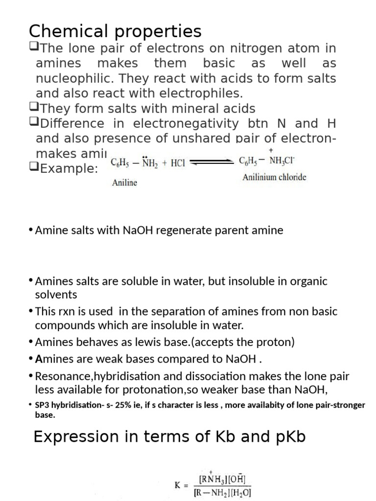 Chemical Properties of Amines | PDF | Amine | Acid