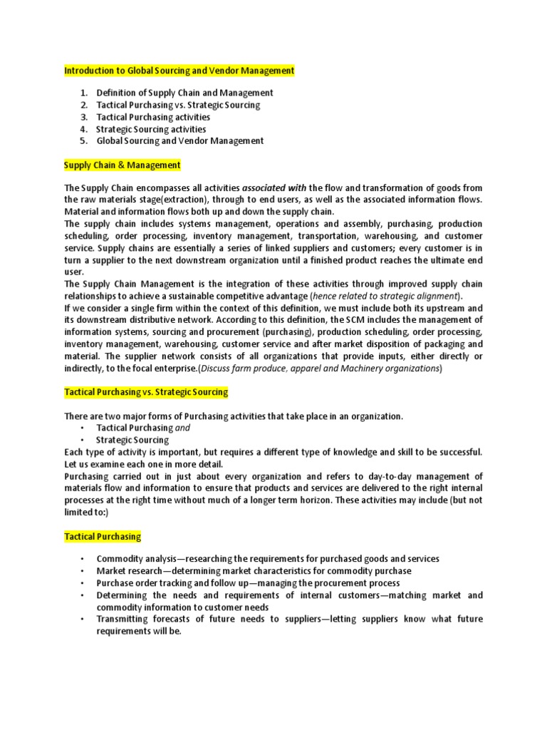Global Sourcing and Vendor Management Guide | PDF | Supply Chain ...