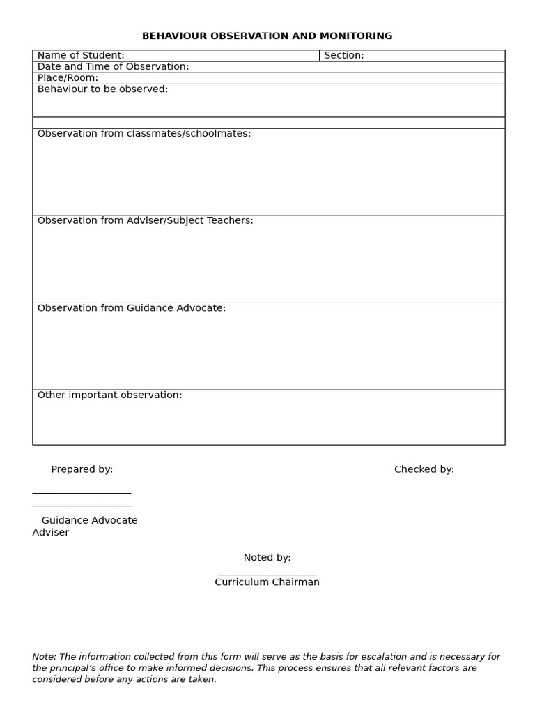 Student Behavior Observation Form | PDF