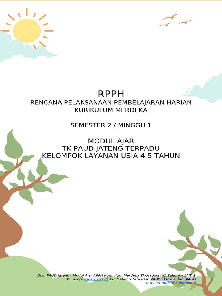 RPPH Kurikulum Merdeka TK-A Minggu 1 | PDF