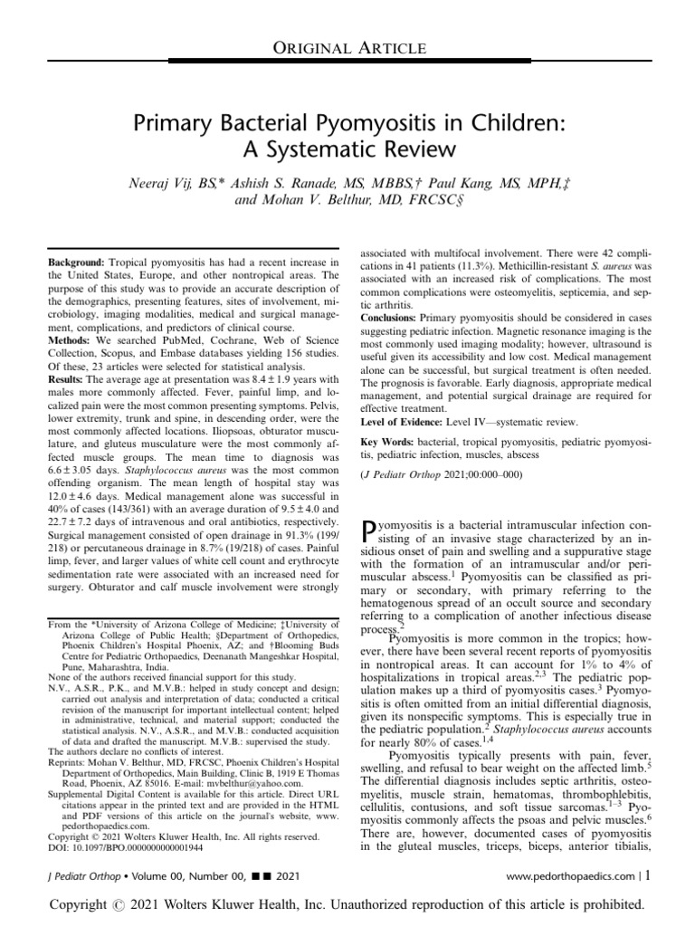 Pediatric Bacterial Pyomyositis Review | PDF | Systematic Review ...
