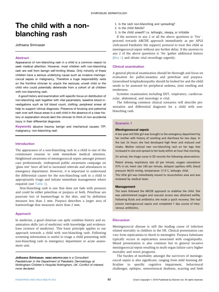 The Child With A Non-Blanching Rash 2018 | PDF | Sepsis | Leukemia