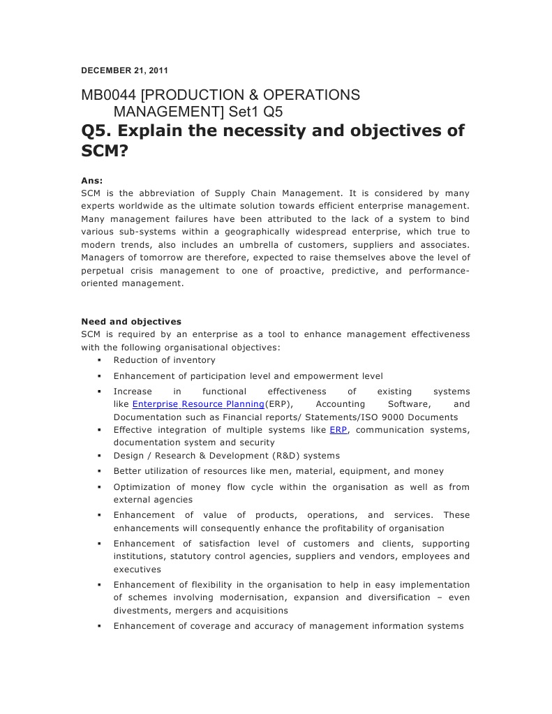 Supply Chain Management Objectives PDF