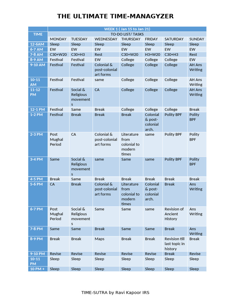 Week Time Table | PDF