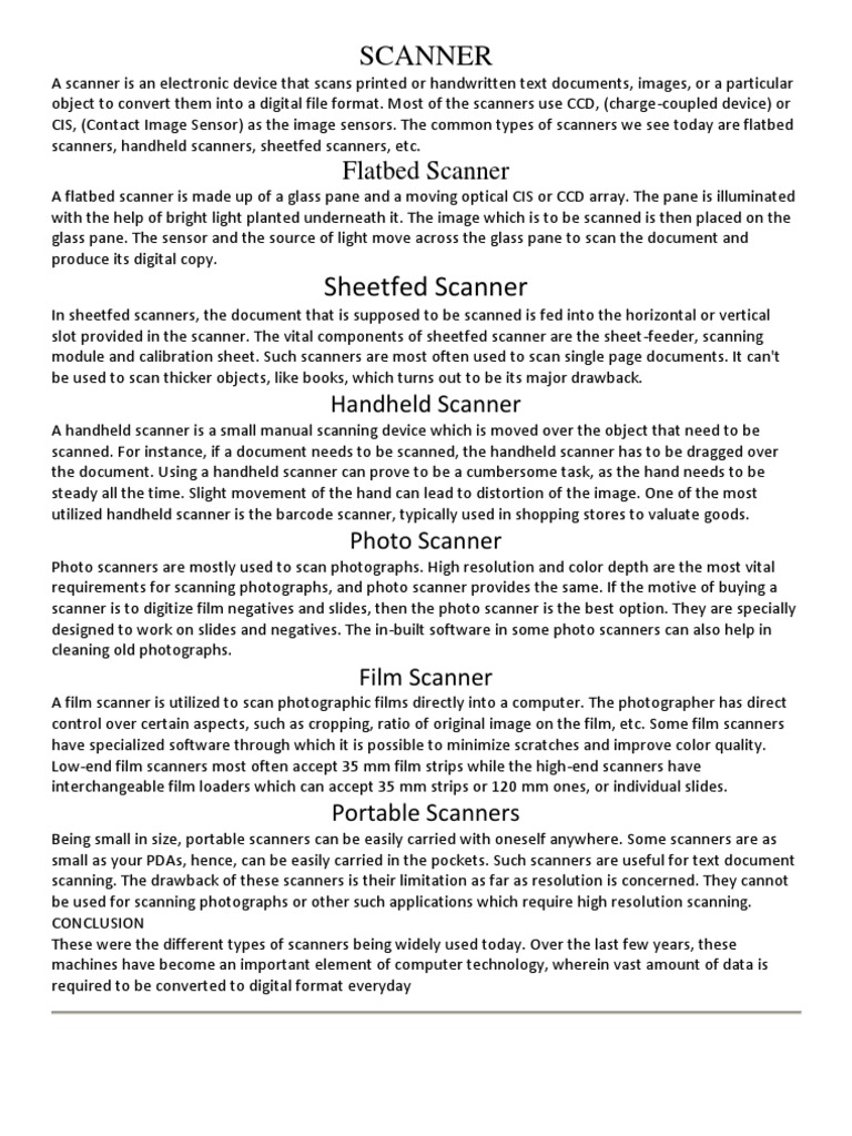 Scanner and Its Types PDF Image Scanner Vision