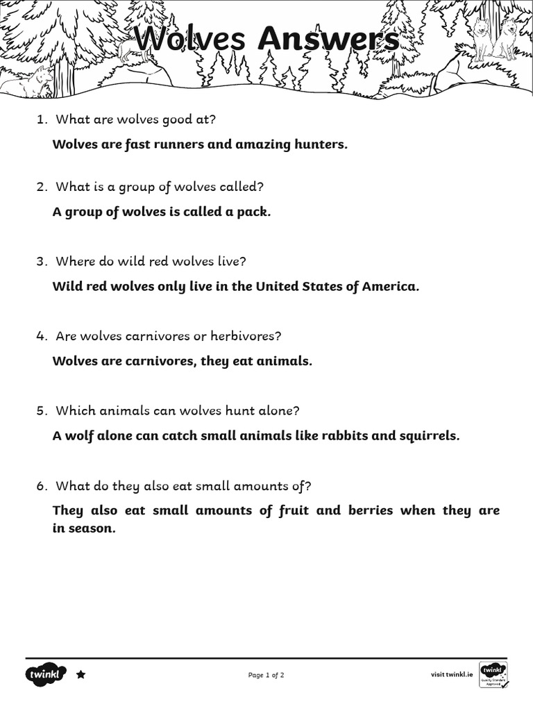 Wolves Differentiated Reading Comprehension La Answers | PDF