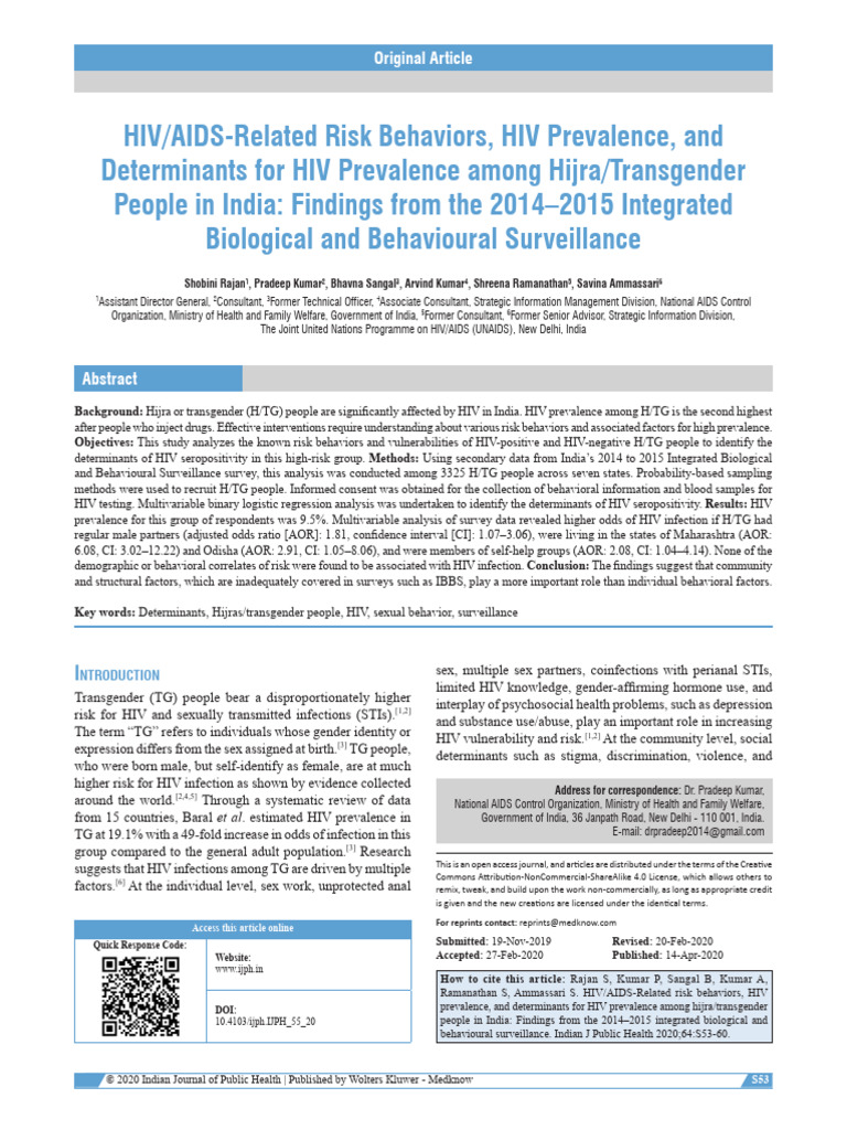 Hiv Aids Related Risk Behaviors, Hiv Prevalence,.10 | PDF | Hiv/Aids | Hiv