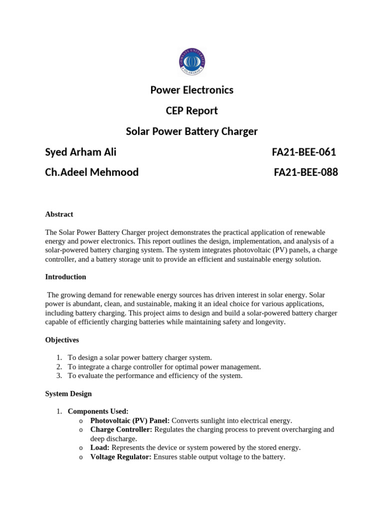 Power Electronics CEP Proposal | PDF | Photovoltaics | Battery Charger
