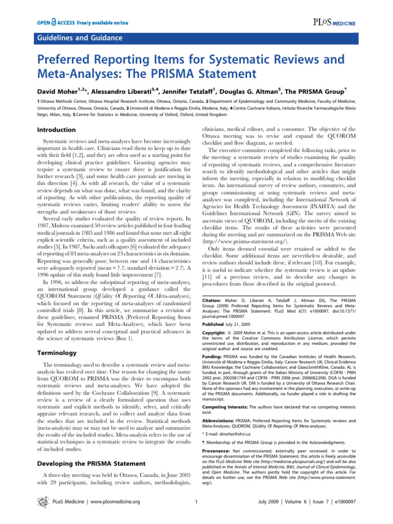 PRISMA Guidelines for Systematic Reviews | PDF | Systematic Review ...