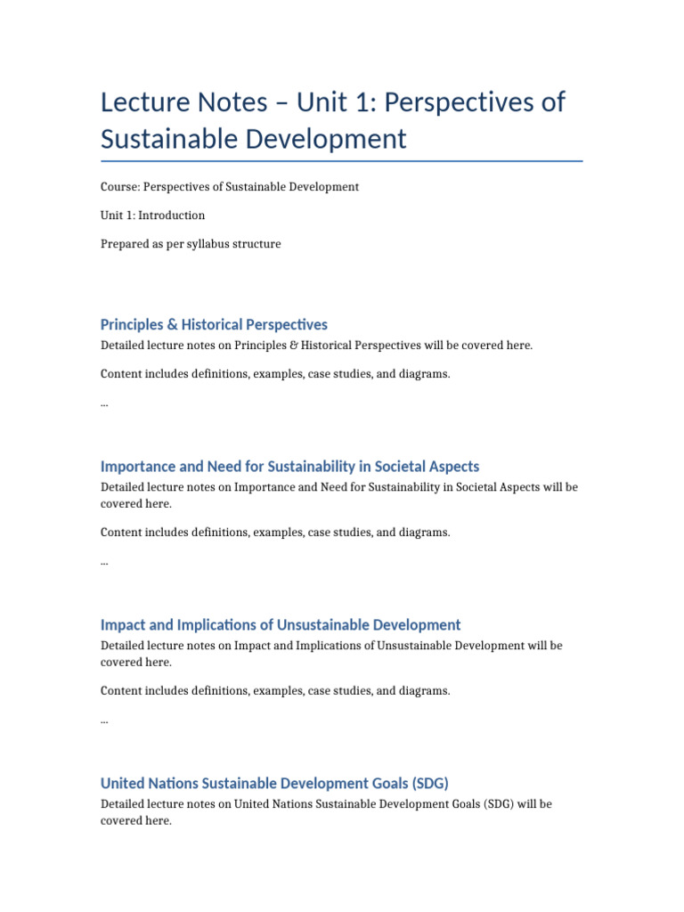Sustainable Development Perspectives Notes | PDF