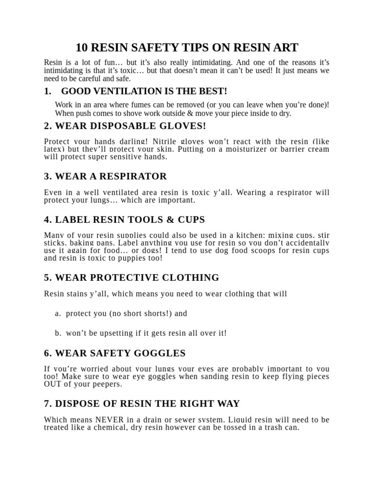 Resin Art Safety Guidelines | PDF