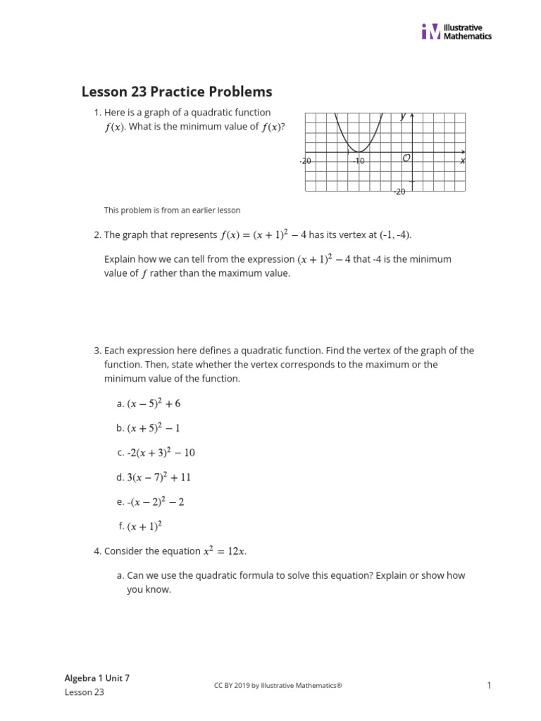 Quadratic Functions Practice Problems | PDF | Quadratic Equation ...