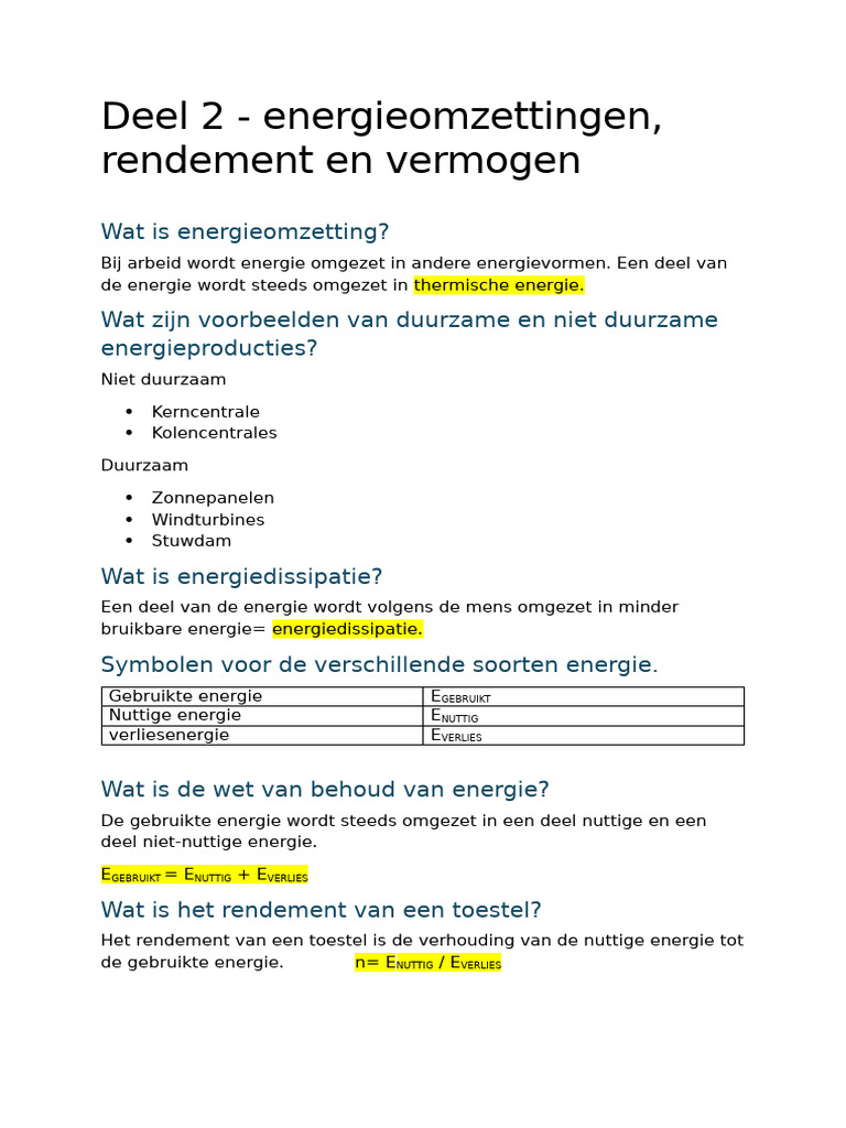 Deel 2 - Energieomzettingen, Rendement en Vermogen | PDF