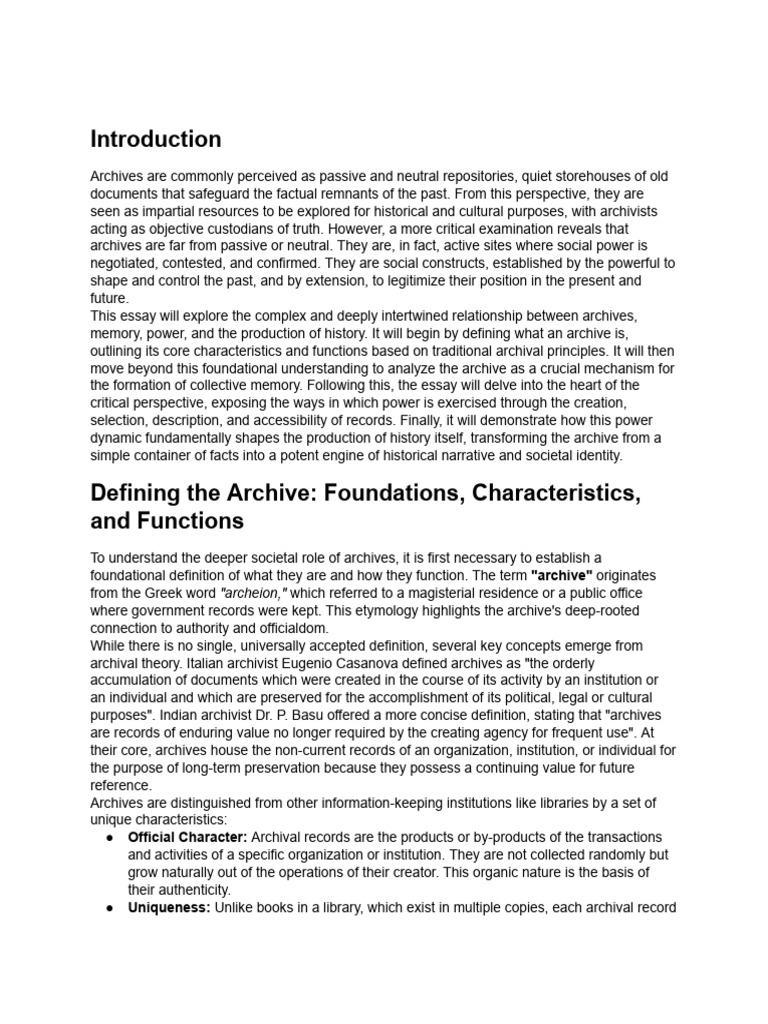 Archives: Power, Memory, and History | PDF | Archive | Archivist