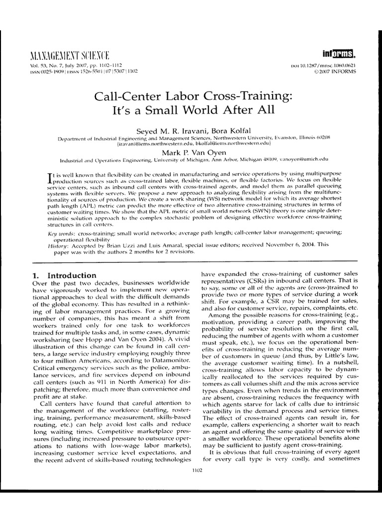 Call Center Labor Cross-Training | PDF